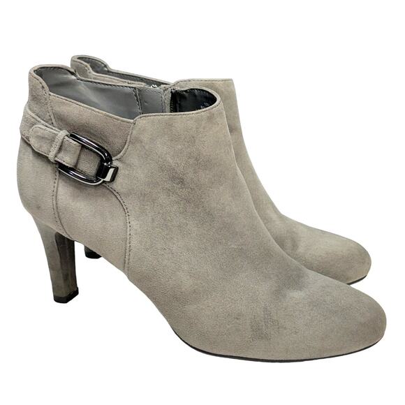 Bandolino Layita Gray Suede Pump Heel Ankle Booties Women 10 - Picture 1 of 8